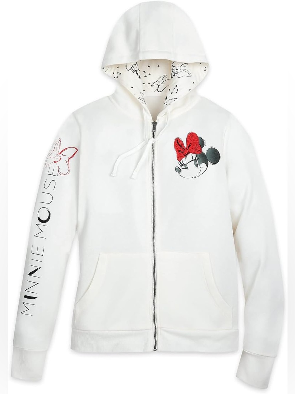 Disney Cream Zip-Up Hoodie with Minnie Mouse and Red Bow - Size L